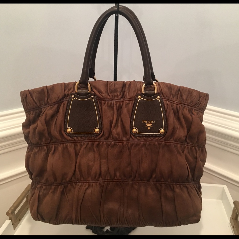 AUTHENTIC PRADA GAUFRE NAPPA LEATHER RUCHED TOTE